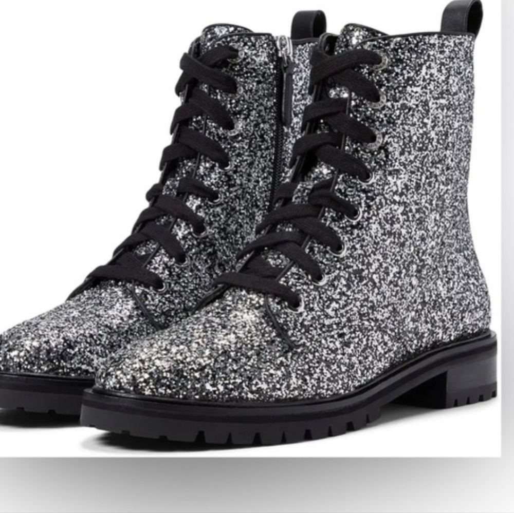 kate spade Silver Glitter Lace Up Boots